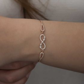 Lucky Life 925 Ayar Gümüş Rose Baget Taşlı Sonsuzluk Bileklik