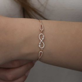 Lucky Life 925 Ayar Gümüş Rose Baget Taşlı Sonsuzluk Bileklik