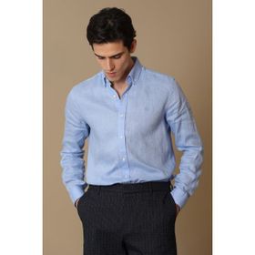 Lufian 111010654 Mavi Pitaya Keten Comfort Fit Erkek Gömlek