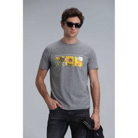 Lufian 111020192 June Gri Modern Grafik Erkek T-Shirt