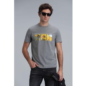 Lufian 111020192 June Gri Modern Grafik Erkek T-Shirt