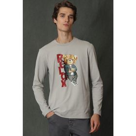 Lufian Dominic Bej Uzun Kol Erkek T-shirt
