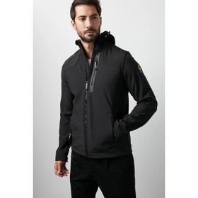 Lumberjack GT17 New Trend Softshell 1PR Kapsonlu Fermuarlı 3 Cep Göğüs Cep Fosfor Şeritli Siyah Erkek Ceket