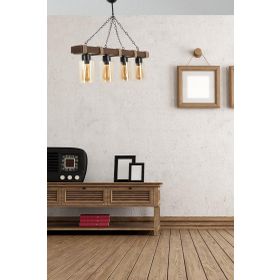 Lumexx 8354-4 Jasmin 4'lü Ahşap Ceviz Silindir Bal Camlı Avize