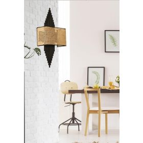 Lumexx Aslı Siyah Dikdörtgen Rattan Abajurlu Aplik
