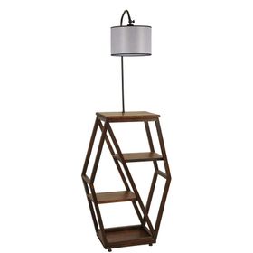 Lumexx Asos Ceviz Silindir Açık Hasır Gri Abajurlu Lambader