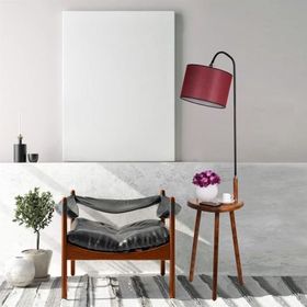 Lumexx Demet Sehbalı Ahşap Ceviz Silindir Hasır Bordo Abajurlu Lambader