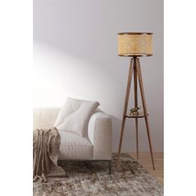 Lumexx Gizem Sehpalı Ceviz Silindir Rattan Abajurlu Lambader