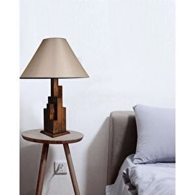 Lumexx Kule Pramit Açık Hasır Abajurlu Ceviz Ahşap Masa Lambası