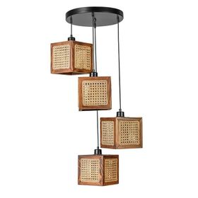 Lumexx Kumsal 4'lü Tepsili Ceviz Rattan Avize