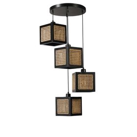 Lumexx Kumsal 4'lü Tepsili Siyah Rattan Avize