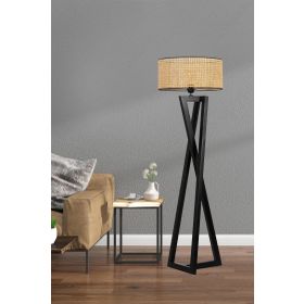 Lumexx Maçka Siyah Silindir Rattan Abajurlu Lambader