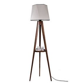 Lumexx Sehbalı Tripod Ceviz Altıgen Açık Hasır Gri Abajurlu Lambader
