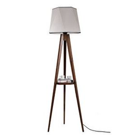 Lumexx Sehbalı Tripod Ceviz Altıgen Açık Hasır Gri Abajurlu Lambader
