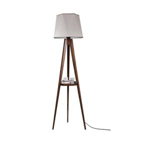 Lumexx Sehbalı Tripod Ceviz Altıgen Açık Hasır Gri Abajurlu Lambader