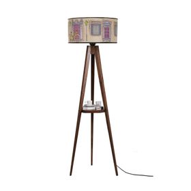 Lumexx Sehbalı Tripod Ceviz Silindir 01 Abajurlu Lambader