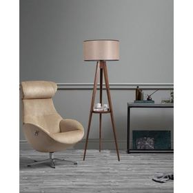 Lumexx Sehbalı Tripod Ceviz Silindir Açık Hasır Abajurlu Lambader