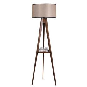 Lumexx Sehbalı Tripod Ceviz Silindir Açık Hasır Abajurlu Lambader