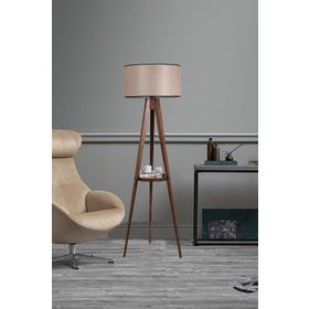 Lumexx Sehbalı Tripod Ceviz Silindir Açık Hasır Abajurlu Lambader