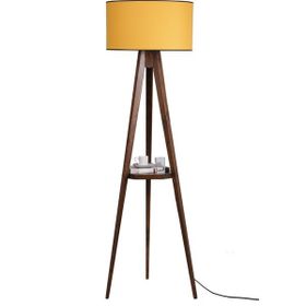 Lumexx Sehbalı Tripod Ceviz Silindir Hardal Abajurlu Lambader