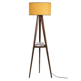 Lumexx Sehbalı Tripod Ceviz Silindir Hardal Abajurlu Lambader