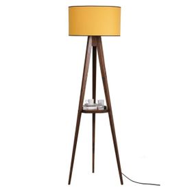 Lumexx Sehbalı Tripod Ceviz Silindir Hardal Abajurlu Lambader