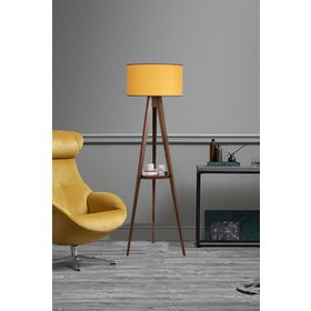 Lumexx Sehbalı Tripod Ceviz Silindir Hardal Abajurlu Lambader