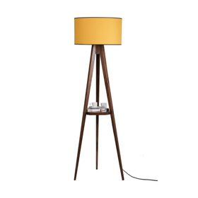 Lumexx Sehbalı Tripod Ceviz Silindir Hardal Abajurlu Lambader