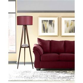 Lumexx Sehbalı Tripod Ceviz Silindir Hasır Bordo Abajurlu Lambader