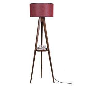 Lumexx Sehbalı Tripod Ceviz Silindir Hasır Bordo Abajurlu Lambader