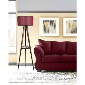 Lumexx Sehbalı Tripod Ceviz Silindir Hasır Bordo Abajurlu Lambader
