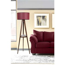 Lumexx Sehbalı Tripod Ceviz Silindir Hasır Bordo Abajurlu Lambader