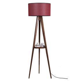 Lumexx Sehbalı Tripod Ceviz Silindir Hasır Bordo Abajurlu Lambader