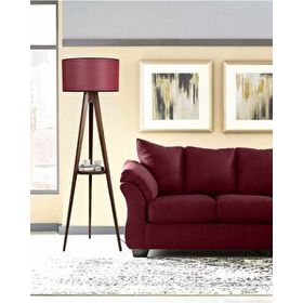Lumexx Sehbalı Tripod Ceviz Silindir Hasır Bordo Abajurlu Lambader