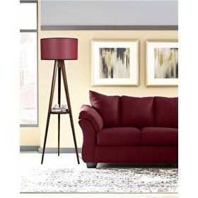 Lumexx Sehbalı Tripod Ceviz Silindir Hasır Bordo Abajurlu Lambader
