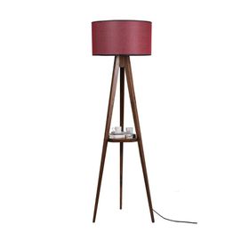 Lumexx Sehbalı Tripod Ceviz Silindir Hasır Bordo Abajurlu Lambader