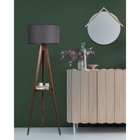 Lumexx Sehbalı Tripod Ceviz Silindir Koyu Gri Abajurlu Lambader