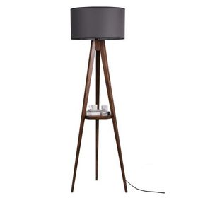 Lumexx Sehbalı Tripod Ceviz Silindir Koyu Gri Abajurlu Lambader