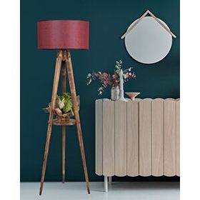 Lumexx Sehbalı Tripod Yanık Silindir Hasır Bordo Abajurlu Lambader
