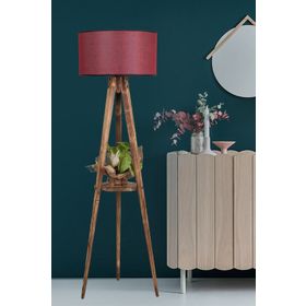 Lumexx Sehbalı Tripod Yanık Silindir Hasır Bordo Abajurlu Lambader
