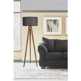 Lumexx Sehbalı Tripod Yanık Silindir Koyu Gri Abajurlu Lambader