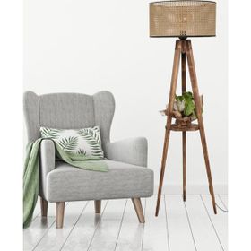 Lumexx Sehbalı Tripod Yanık Silindir Rattan Abajurlu Lambader