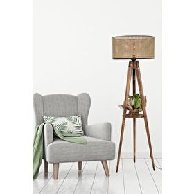 Lumexx Sehbalı Tripod Yanık Silindir Rattan Abajurlu Lambader