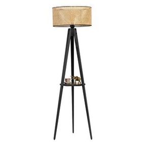 Lumexx Sehpalı Tripod Siyah Silindir Rattan Abajurlu Lambader
