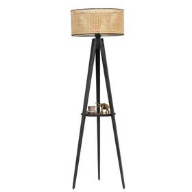 Lumexx Sehpalı Tripod Siyah Silindir Rattan Abajurlu Lambader