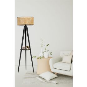 Lumexx Sehpalı Tripod Siyah Silindir Rattan Abajurlu Lambader