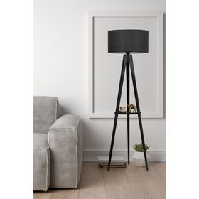 Lumexx Sehpalı Tripod Siyah Silindir Siyah Abajurlu Lambader