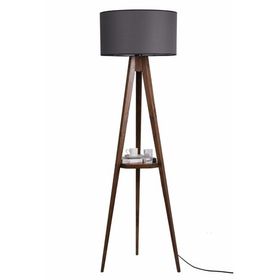 Lumexx Silindir Koyu Gri Abajurlu Ceviz Sehpalı Tripod Lambader