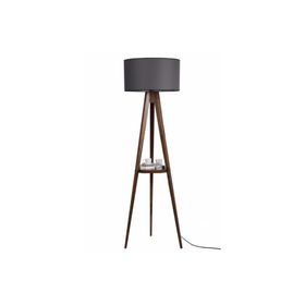 Lumexx Silindir Koyu Gri Abajurlu Ceviz Sehpalı Tripod Lambader