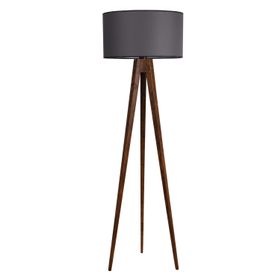 Lumexx Silindir Koyu Gri Abajurlu Ceviz Sehpalı Tripod Lambader